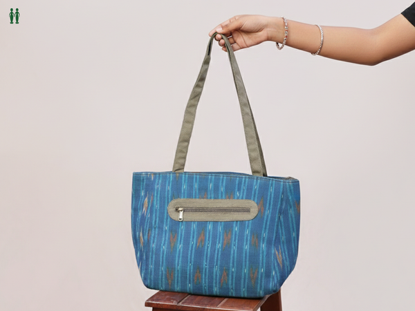 Printed Design Blue Cotton Hand Bag