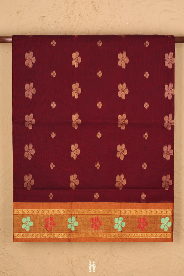 Venkatagiri Cotton Saree In Red With Floral Buttas