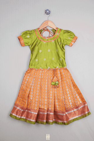 Floral Buttas Green And Orange Readymade Pavadai Sattai