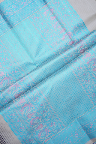 Allover Checks Design Cream White Kanchipuram Silk Saree