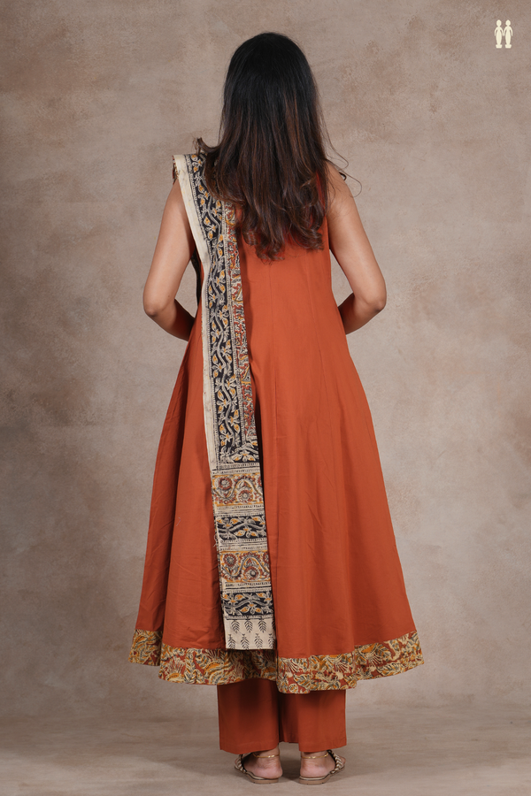 Round Neck Plain Copper Orange Cotton Salwar Set