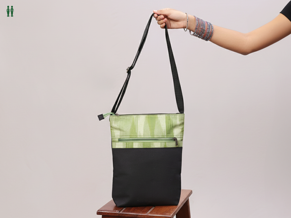 Printed Design Black Cotton Sling Bag