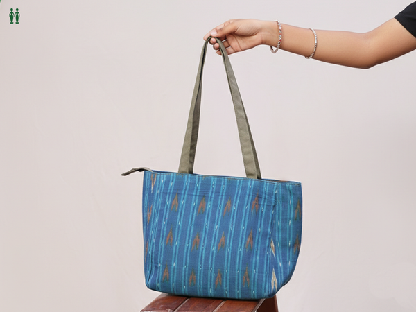 Printed Design Blue Cotton Hand Bag
