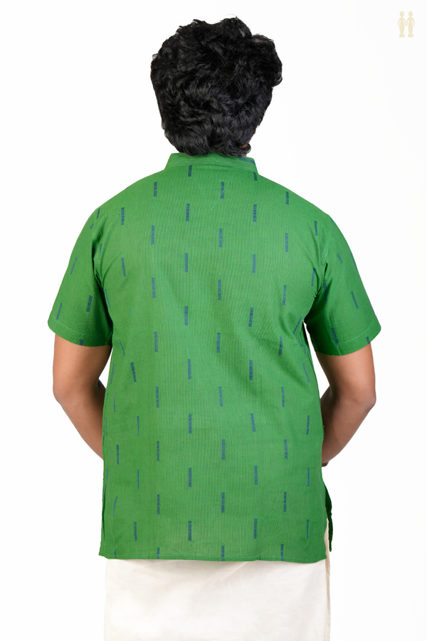 Chinese Collar Stripes Design Green Cotton Short Kurta