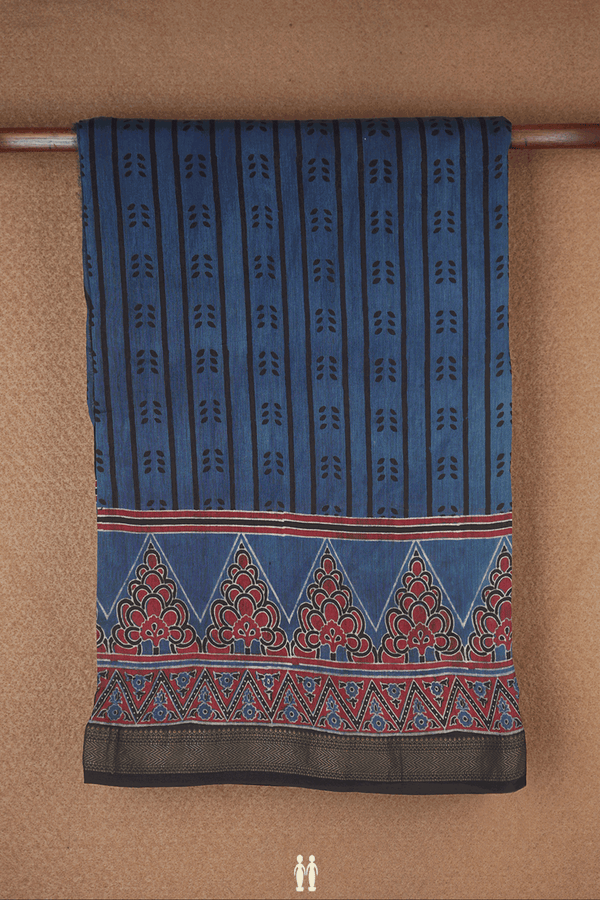 Allover Printed Design Berry Blue Chanderi Cotton Saree