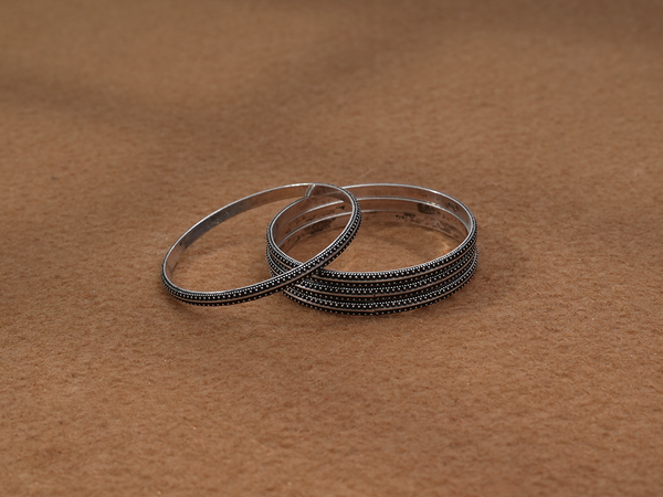 Rawa Work Design With Oxidized Pure Silver Bangles