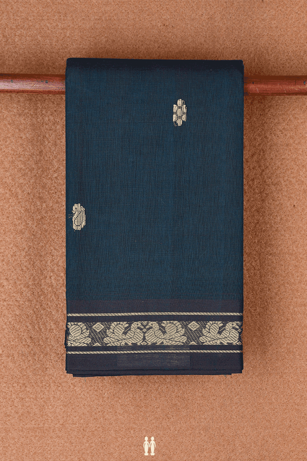 Threadwork Buttas Dark Aegean Blue Kanchi Cotton Saree