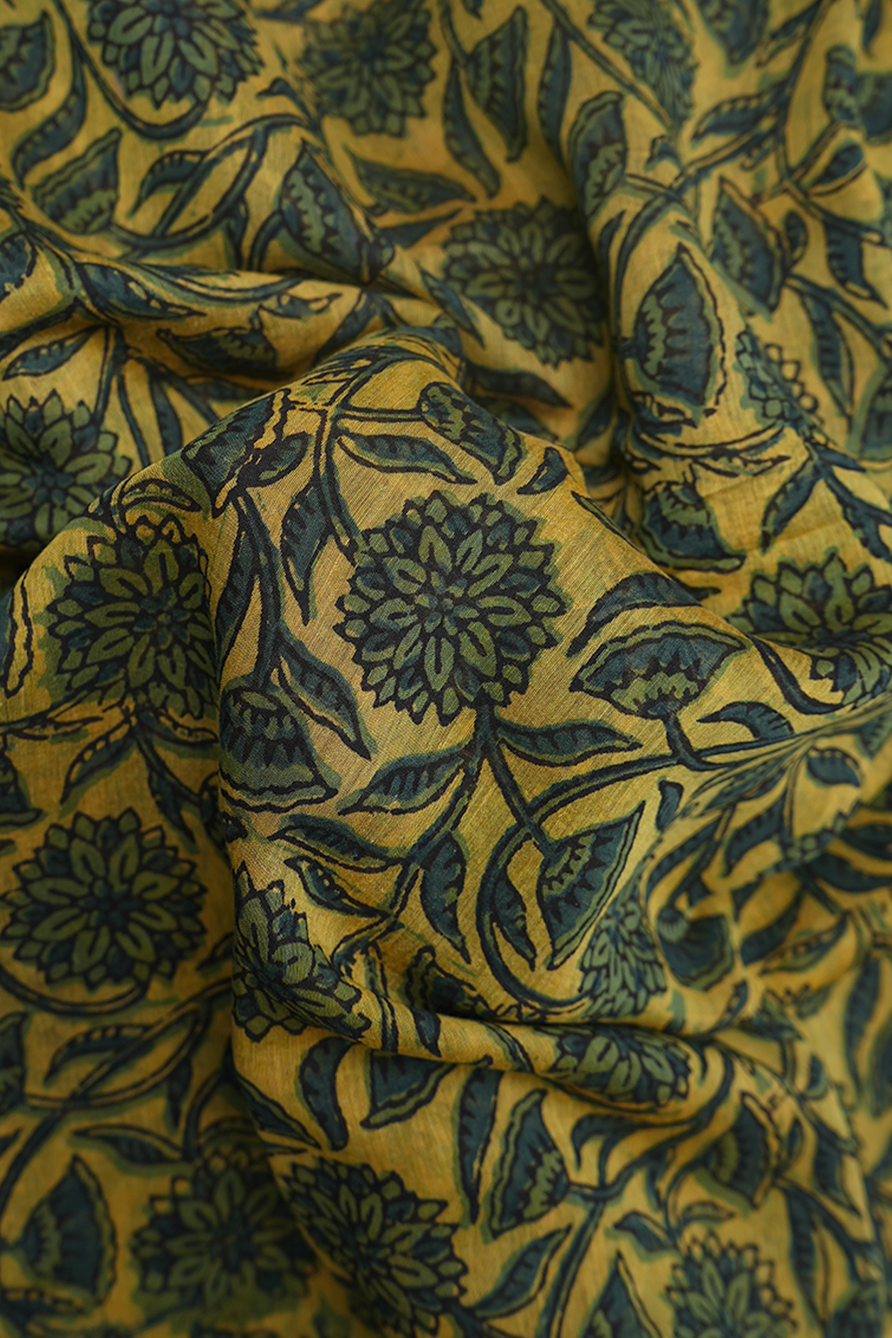 Floral Printed Yellow Chanderi Cotton Saree