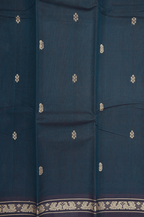 Threadwork Buttas Dark Aegean Blue Kanchi Cotton Saree
