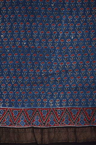 Allover Printed Design Berry Blue Chanderi Cotton Saree