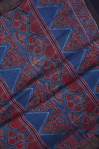 Allover Printed Design Berry Blue Chanderi Cotton Saree