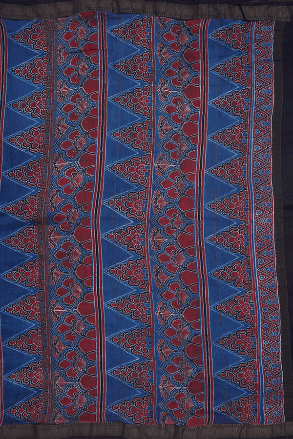 Allover Printed Design Berry Blue Chanderi Cotton Saree