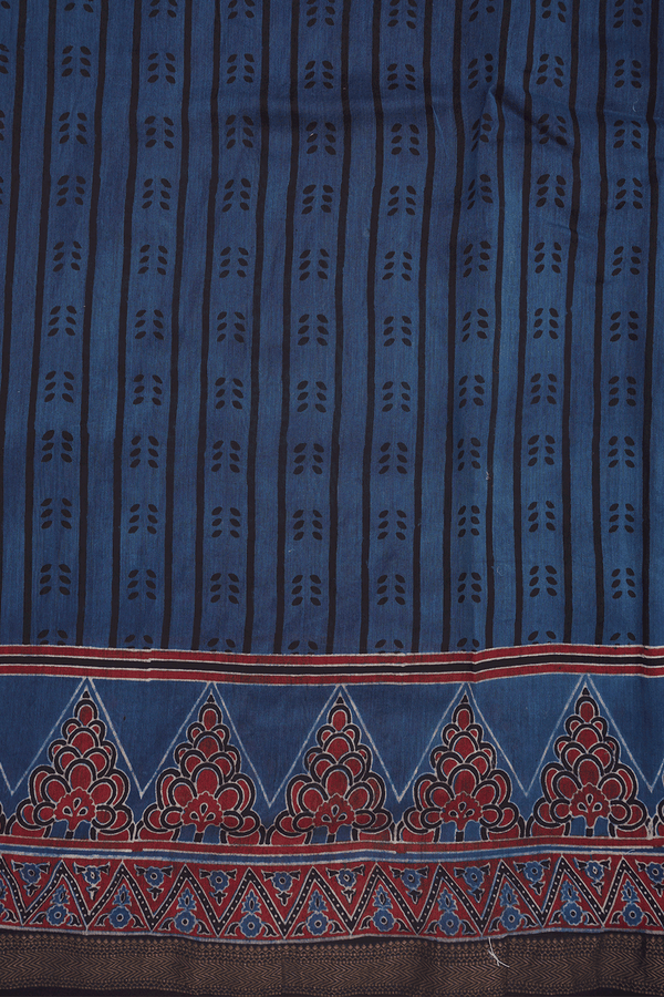 Allover Printed Design Berry Blue Chanderi Cotton Saree