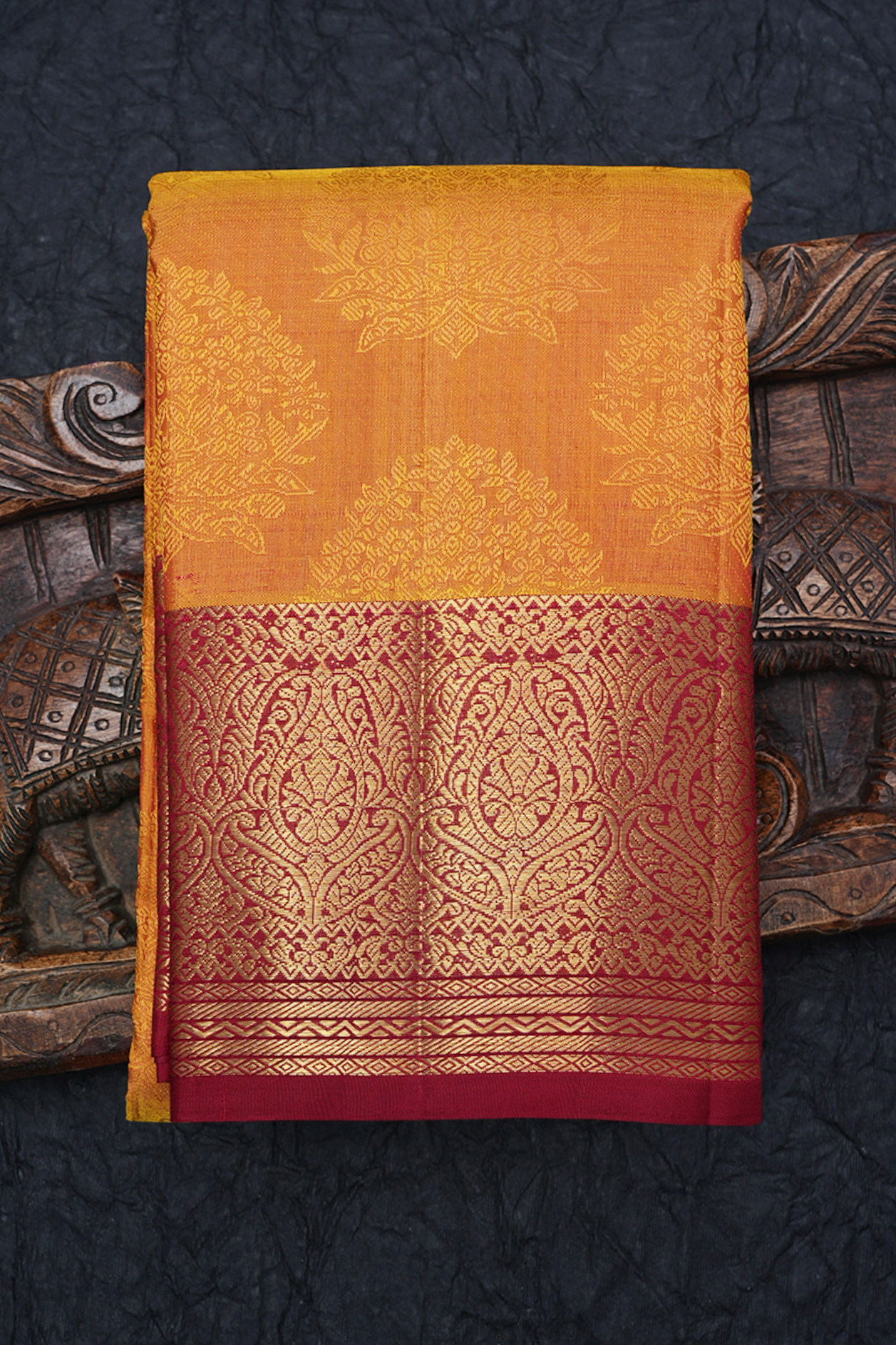 Jacquard Pattern Golden Yellow Kanchipuram Silk Saree