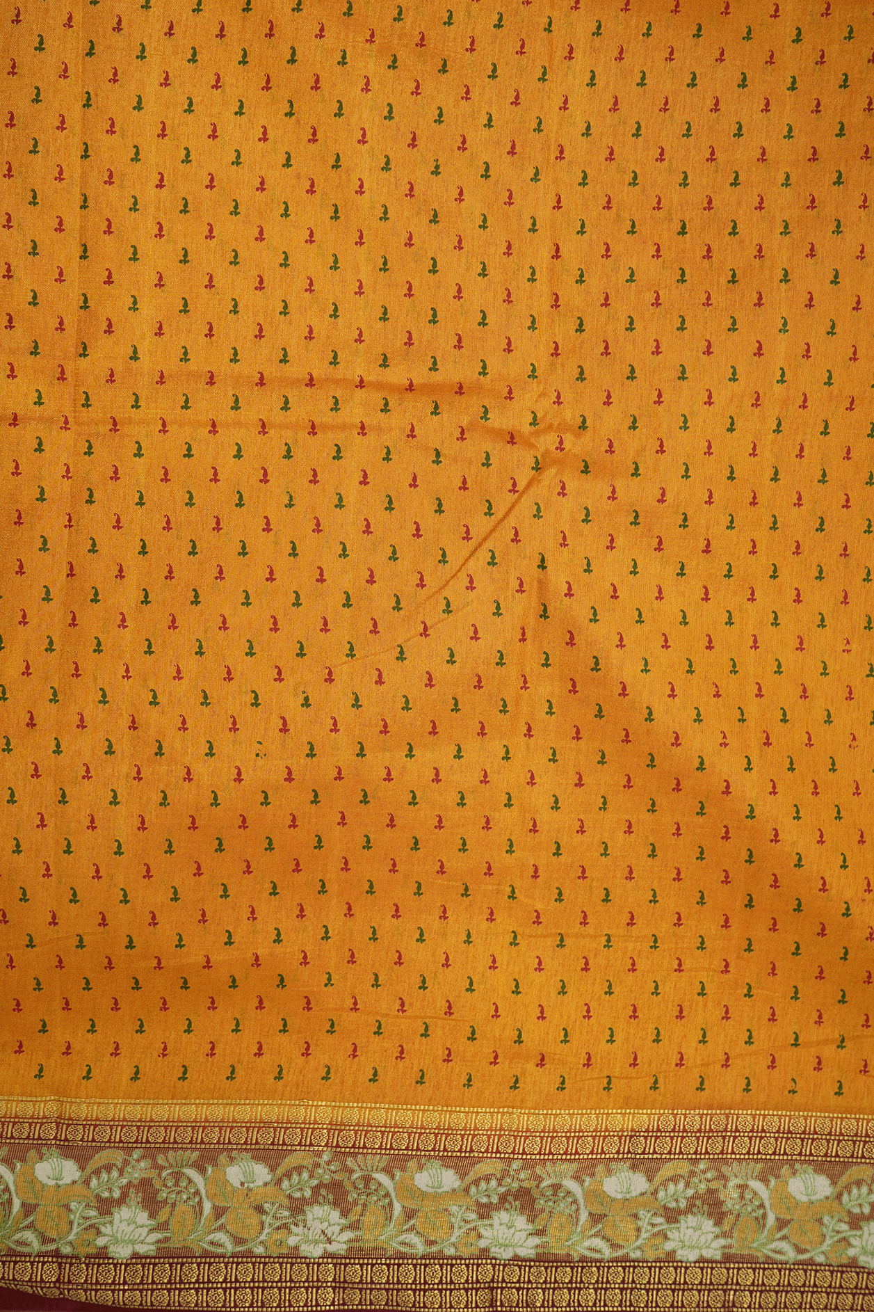 Allover Printed Buttis Golden Yellow Semi Raw Silk Saree
