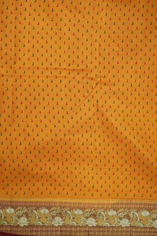 Allover Printed Buttis Golden Yellow Semi Raw Silk Saree