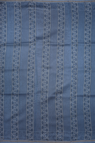 Floral Printed Motifs Steel Blue Chanderi Cotton Saree
