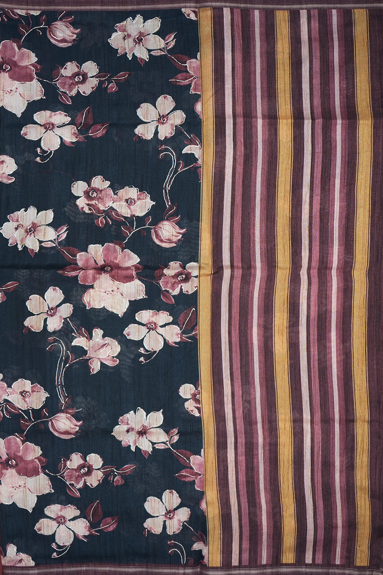 Floral Digital Printed Black Semi Tussar Silk Saree
