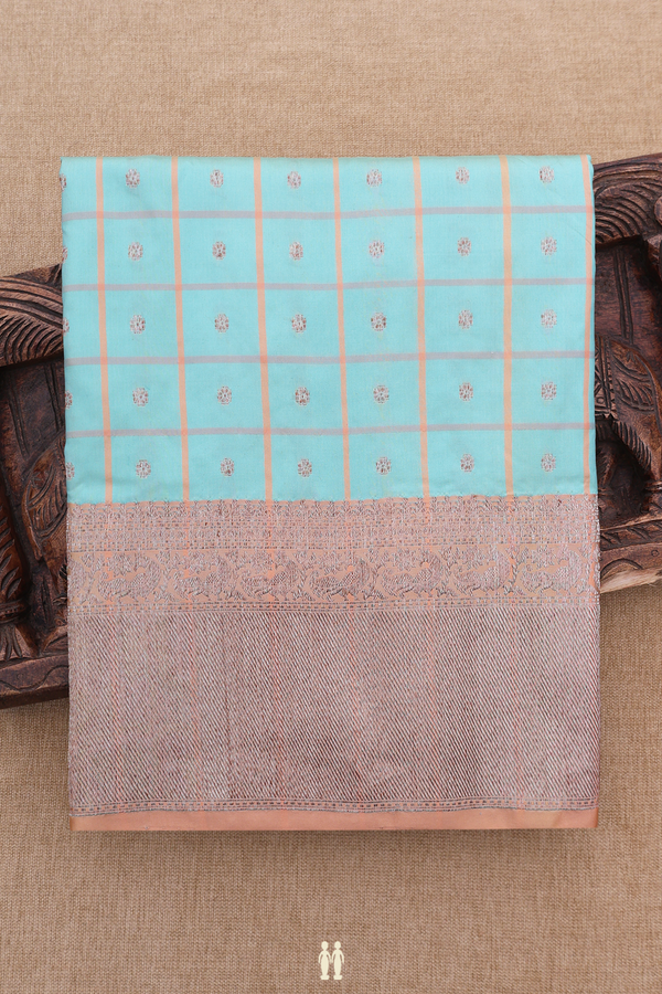 Banarasi Silk Saree In Dusty Green With Checks Design