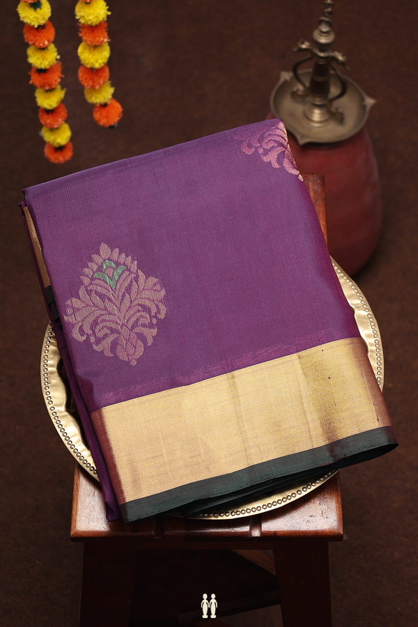 Soft Silk Saree In Purple With Zari Motifs