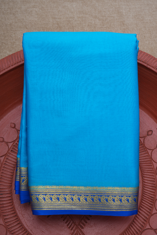 Paisley Border Plain Cerulean Blue Mysore Silk Saree