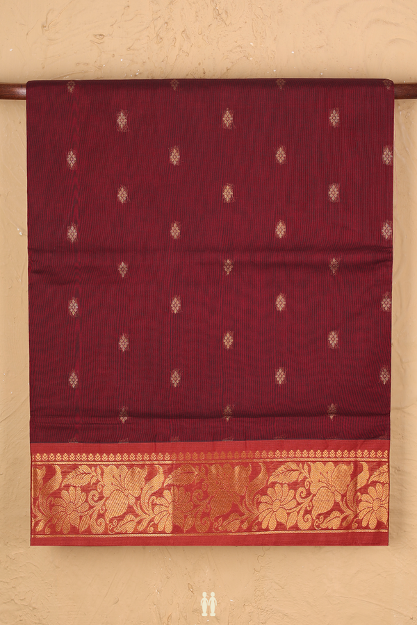 Venkatagiri Cotton Saree In Rust Red With Zari Buttis