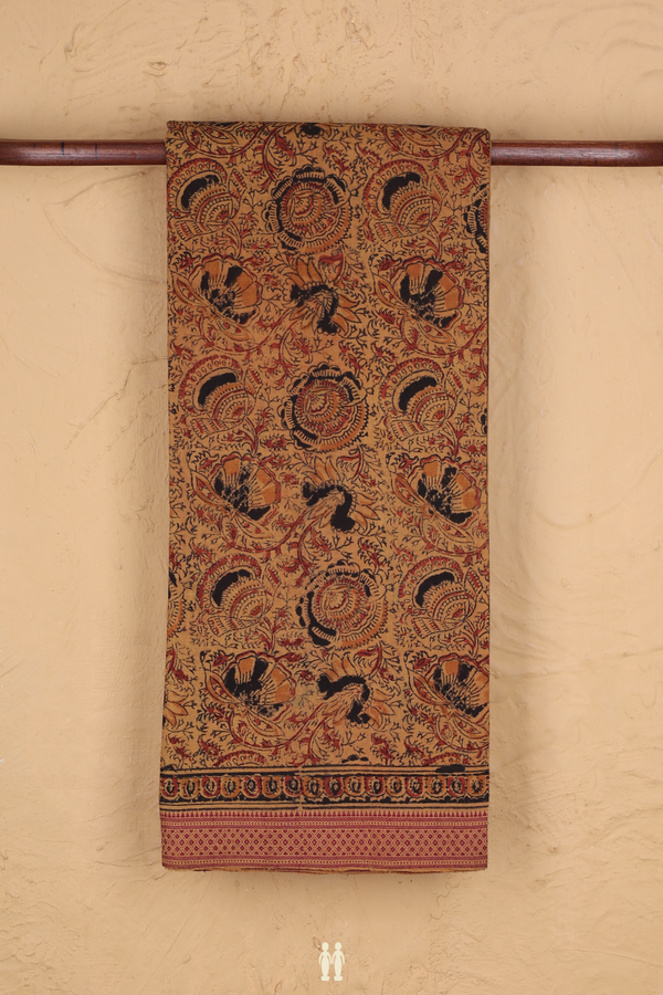 Mangalagiri Cotton Saree In Brick Yellow With Printed Design