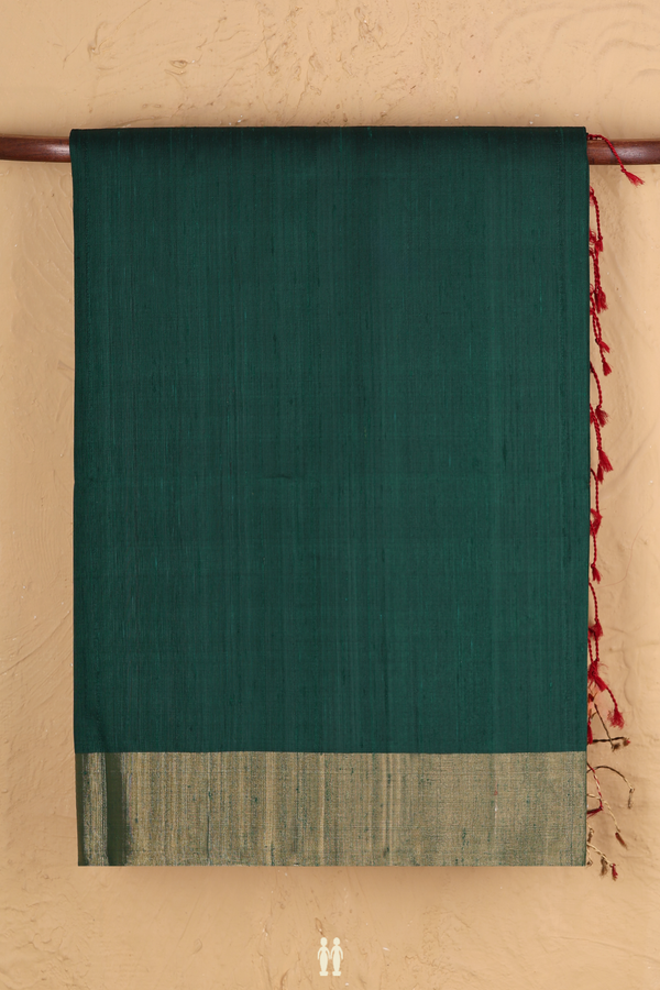 Raw Silk Saree In Forest Green With Bavanchi Border