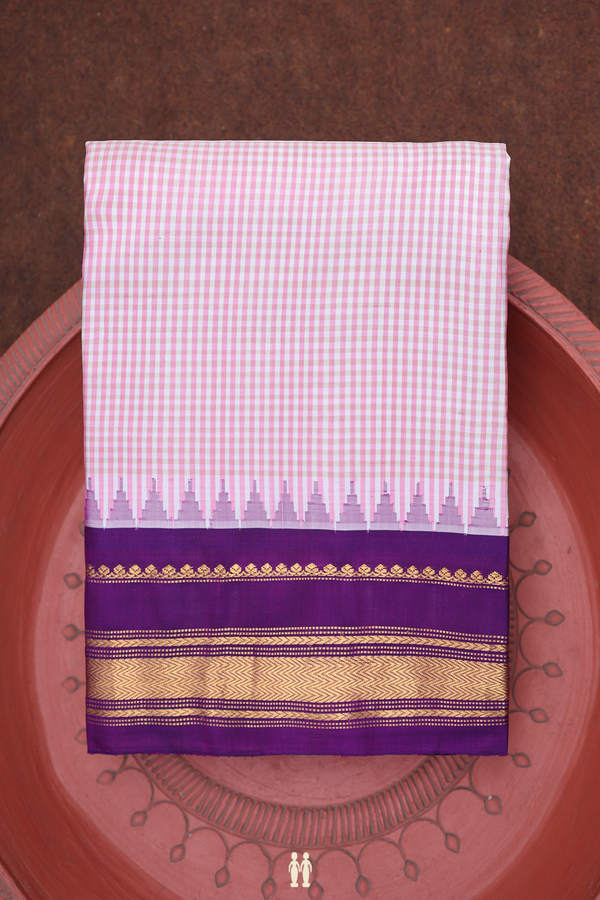 Gadwal Silk Saree In Pink And White With Checks Design
