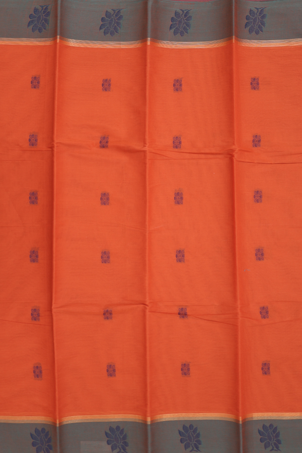 Kanchi Cotton Saree In Rust Orange With Floral Buttas