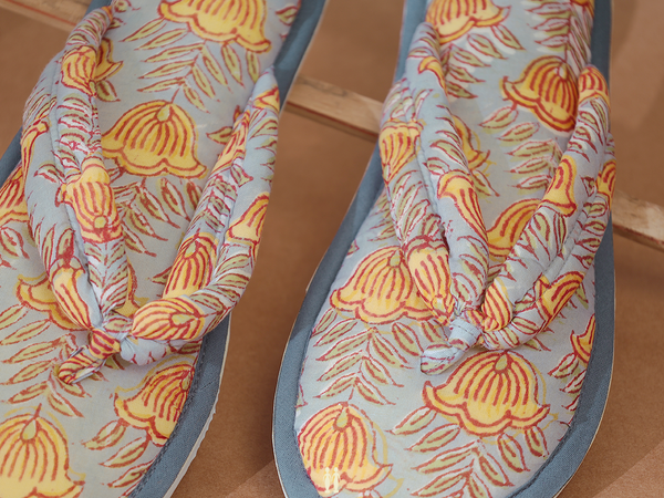 Floral Design Pastel Green Cotton Slippers