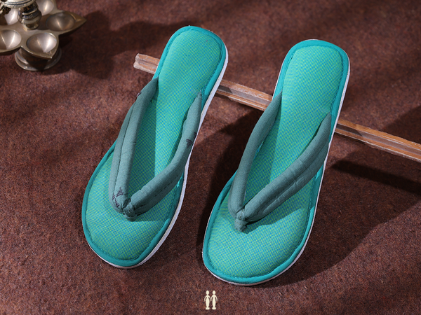 Checks Design Green Cotton Slippers