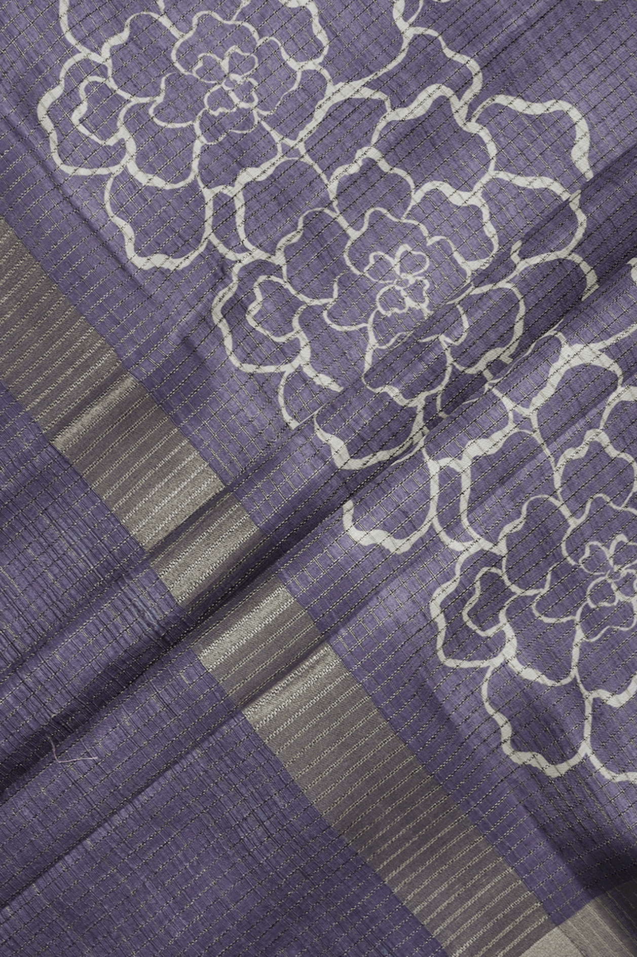 Floral Printed Border Dusty Purple Semi Tussar Silk Saree