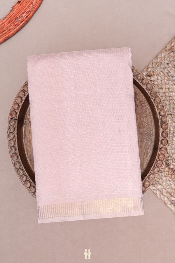 Kanchipuram Silk Saree In Pale Pink With Threadwork Stripes