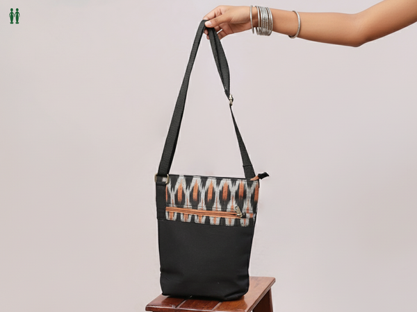 Printed Design Black Cotton Hand Bag