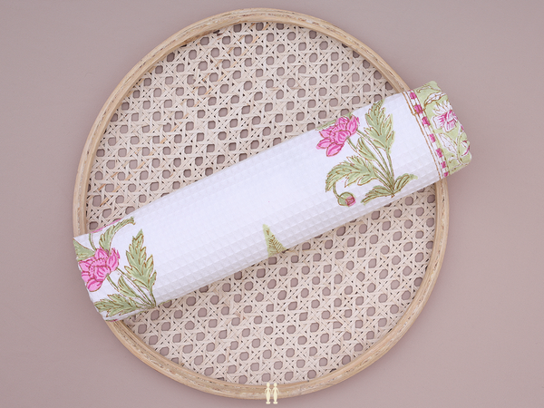 Floral Design White Cotton Towel