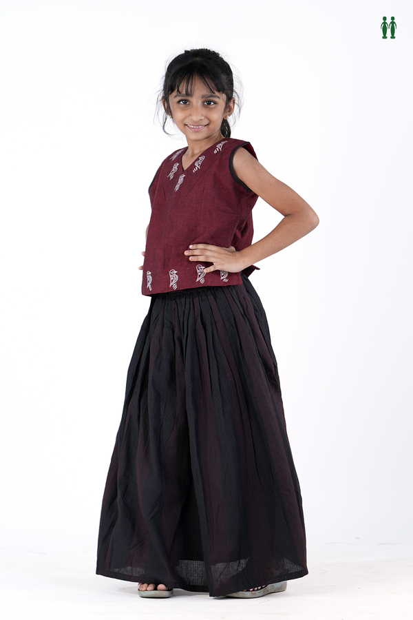 Embroidered Design Red And Black Readymade Pavadai Sattai