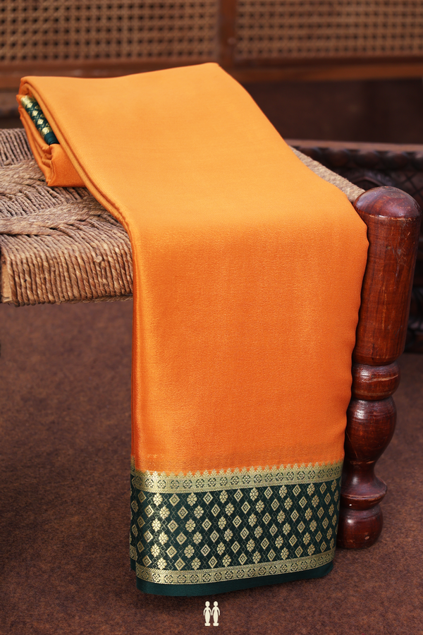 Mysore Silk Saree In Royal Orange With Contrast Border