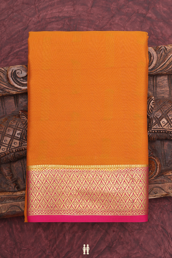 Mysore Silk Saree In Ochre Orange With Zari Border
