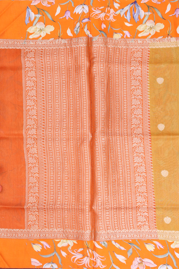 Tussar Silk Saree In Golden Yellow With Zari Buttas