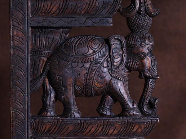 Wooden Elephant With Peacock Set Of 2 Wall Panel For Decor