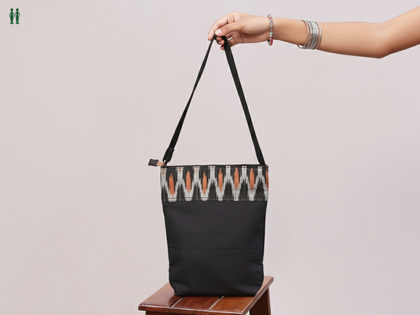 Printed Design Black Cotton Hand Bag