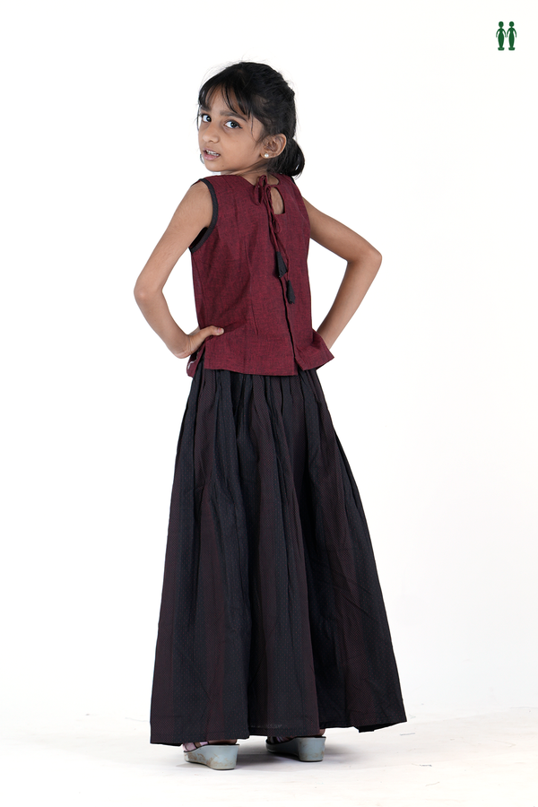 Embroidered Design Red And Black Readymade Pavadai Sattai