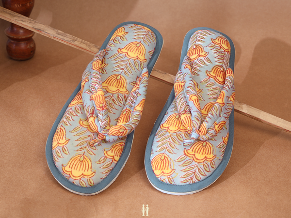 Floral Design Pastel Green Cotton Slippers