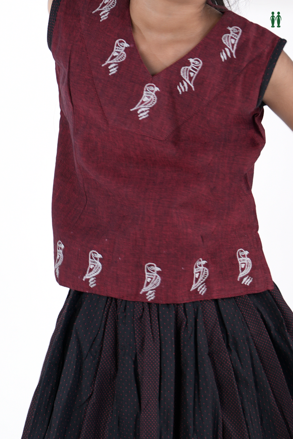 Embroidered Design Red And Black Readymade Pavadai Sattai