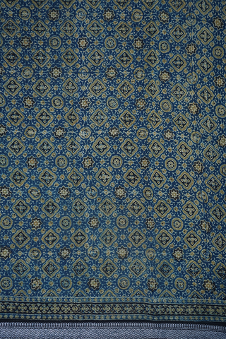Floral Printed Motifs Berry Blue Chanderi Cotton Saree