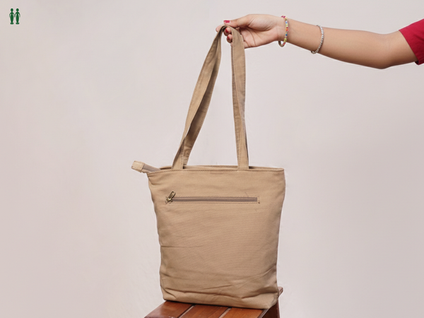 Printed Design Brown Cotton Hand Bag
