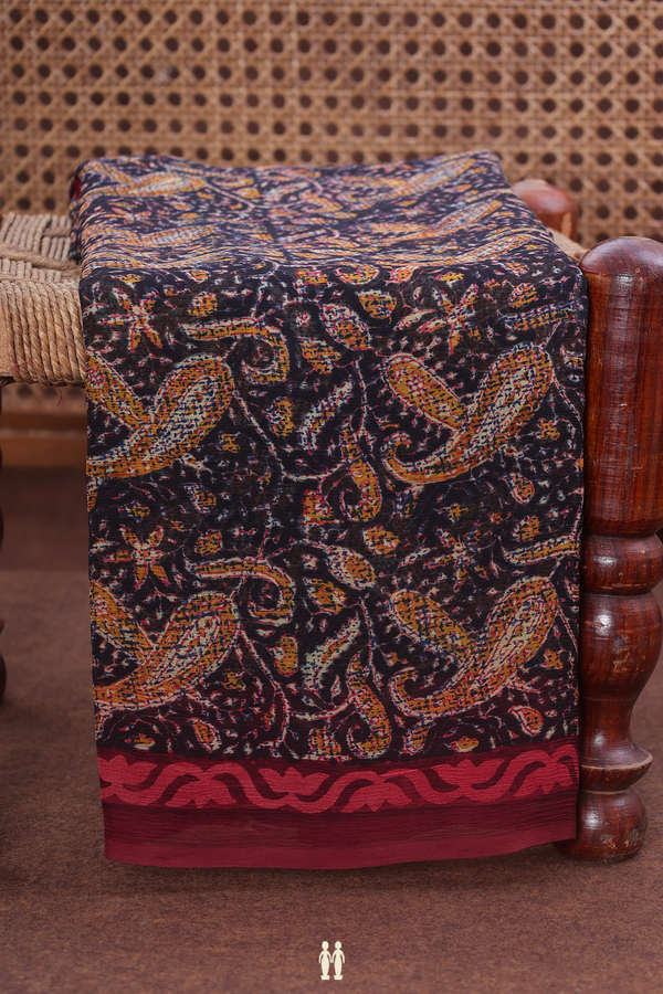 Chiffon Saree In Black With Paisley Printed Design