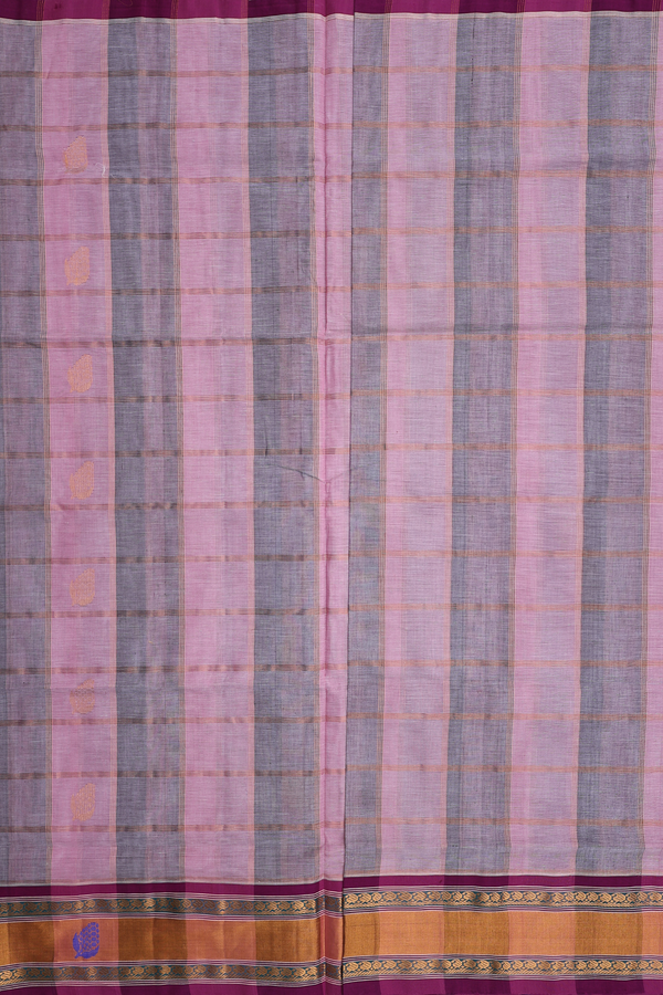 Venkatagiri Cotton Saree In Pink And Grey With Checks Design