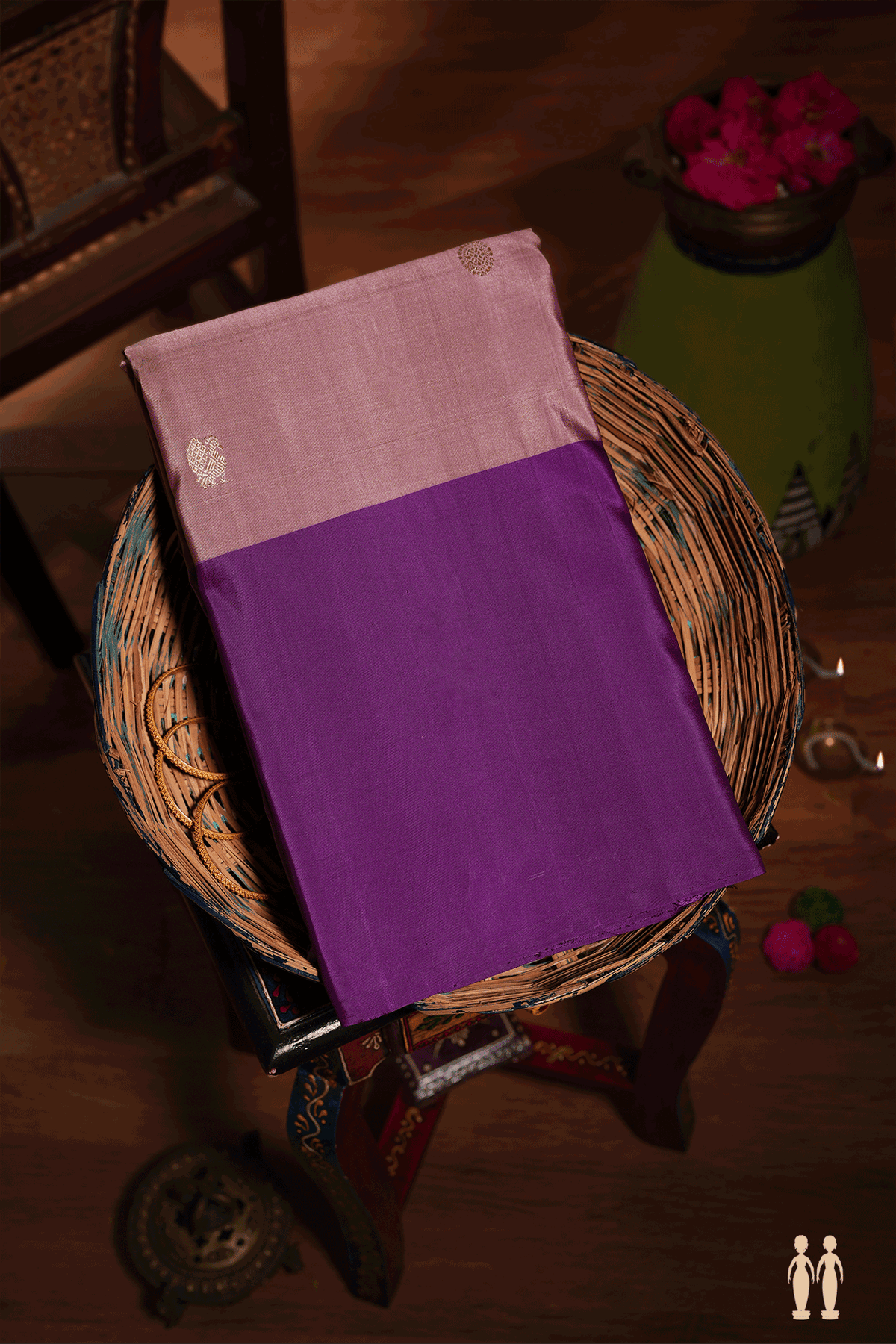 Peacock Floral Buttas Dusty Purple Kanchipuram Silk Saree